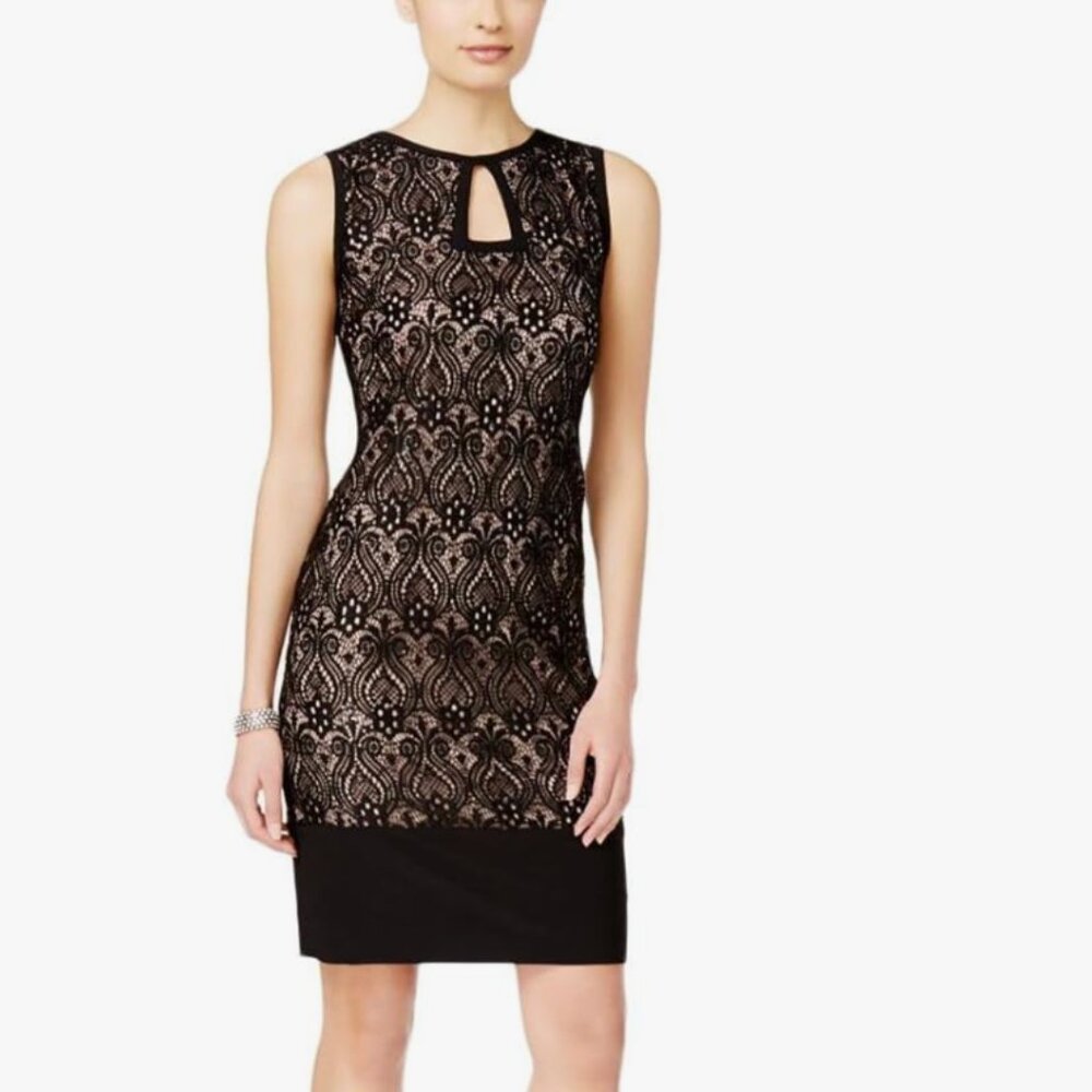 R&M Richards Black Lace Sequined Sleeveless Tank Party Dress - Size 14